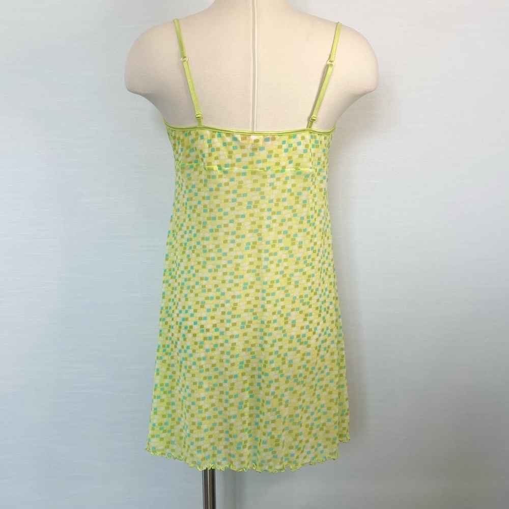 Y2K Victoria’s Secret Micro Mesh Lemon Lime Yellow Print Babydoll Slip Dress L - Picture 7 of 8